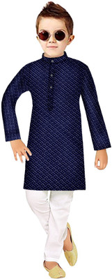 TRUST OUS Boys Festive & Party Kurta and Pyjama Set(Dark Blue Pack of 1)