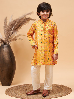 VASTRAMAY Boys Festive & Party Kurta and Pyjama Set(Yellow Pack of 1)