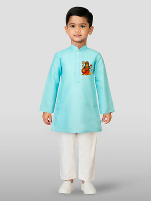 jbn CREATION Boys Casual Kurta and Pyjama Set(Blue Pack of 1)