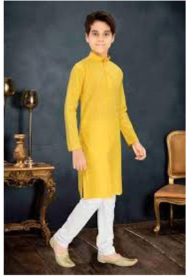 VC FASHION HUB Baby Boys Festive & Party Kurta and Pyjama Set(Yellow Pack of 1)