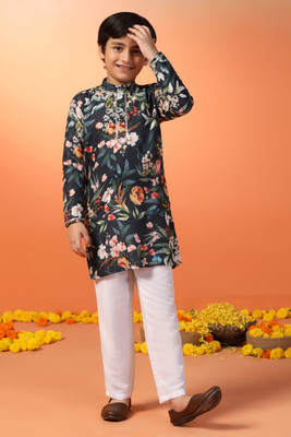 Fashion Dream Boys Wedding Kurta and Pyjama Set(Dark Blue Pack of 1)