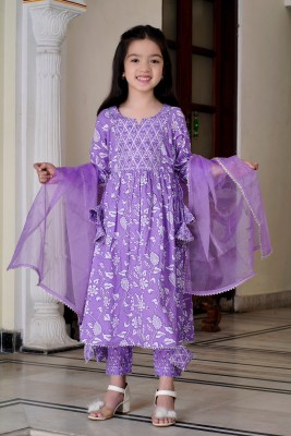 HHVHSH Girls Festive & Party Kurta and Palazzo Set(Purple Pack of 1)