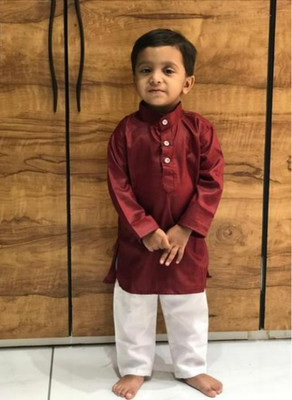 Ganesh Creation GC Boys Festive & Party Kurta and Pyjama Set(Maroon Pack of 1)
