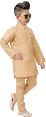 AL BAYDAR FASHION Boys Casual Kurta and Pyjama Set(Beige Pack of 1)