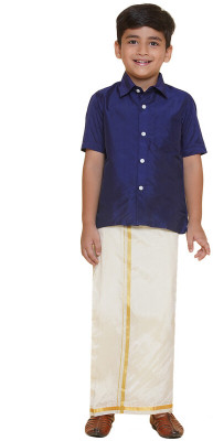 Sethukrishna Boys Festive & Party Kurta and Dhoti Pant Set(Dark Blue Pack of 1)