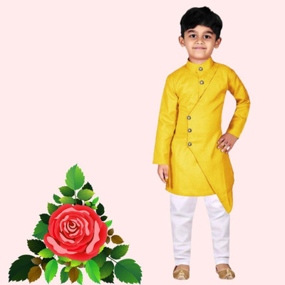 VCD FASHION HUB Baby Boys Festive & Party Kurta and Pyjama Set(Yellow Pack of 1)