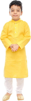BAPITEXTILE Boys Festive & Party Kurta and Pyjama Set(Yellow Pack of 1)