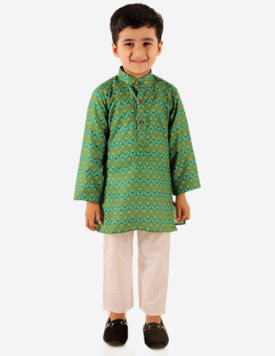 Superminis Boys Wedding Kurta and Pyjama Set(Green Pack of 1)