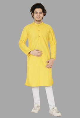 Kgn Garments Boys Festive & Party Kurta and Pyjama Set(Yellow Pack of 1)