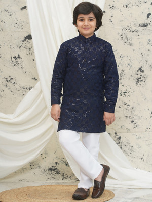 AJ Dezines Boys Festive & Party Kurta and Pyjama Set(Dark Blue Pack of 1)