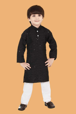 VISHESTA Boys Festive & Party Kurta and Pyjama Set(Black Pack of 1)