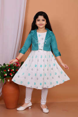 KajolGarments Girls Festive & Party Ethnic Jacket, Kurta and Legging Set(Light Blue Pack of 1)