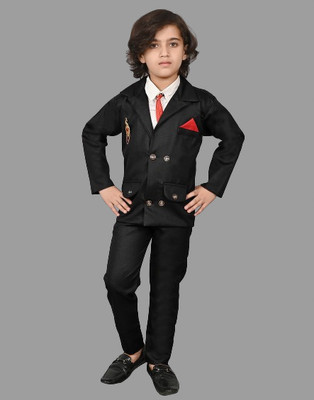 Adinath Collection Boys Casual Shirt, Waistcoat and Pant Set(Black Pack of 1)