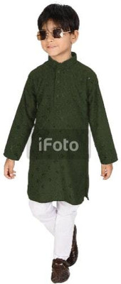Bongprince Boys Festive & Party Kurta and Pyjama Set(Dark Green Pack of 1)