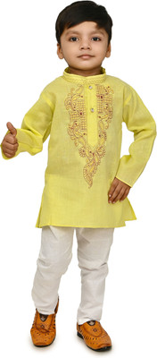 Oxipittal Club Boys Festive & Party Kurta and Dhoti Pant Set(Yellow Pack of 1)