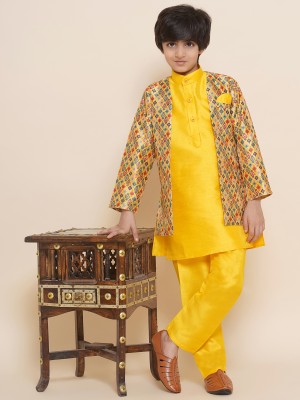 AJ Dezines Boys Festive & Party, Wedding Kurta, Waistcoat and Pyjama Set(Yellow Pack of 1)