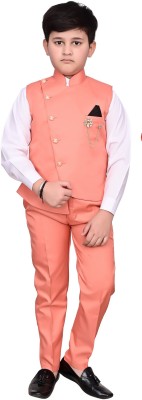 VALUE CREATION Boys Festive & Party Shirt, Waistcoat and Pant Set(Orange Pack of 1)
