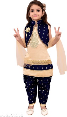 nt fashion Girls Festive & Party Kurta and Patiala Set(Gold Pack of 4)