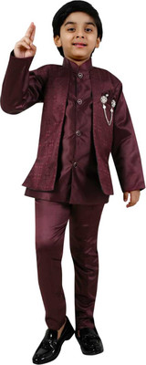 vkreation Boys Wedding Blazer and Pant Set(Maroon Pack of 1)