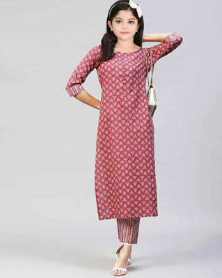 Various Vault Girls Casual Kurta and Pyjama Set(Red Pack of 1)