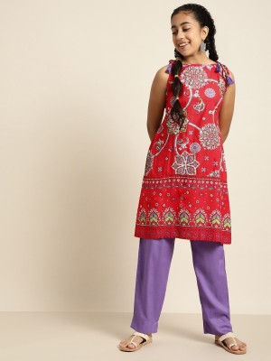 Sangria Girls Casual Kurta and Pyjama Set(Red Pack of 2)