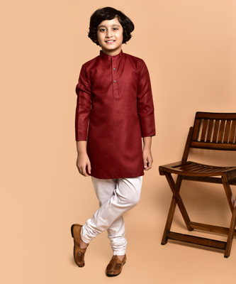 PRINTINIDA Boys Festive & Party Kurta and Trouser Set(Red Pack of 1)