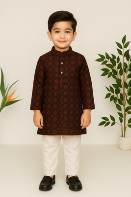 Wifi Baby Boys Festive & Party Kurta and Pyjama Set(Brown Pack of 1)
