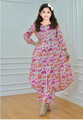 SATVASHIV Girls Festive & Party, Casual Kurta and Pyjama Set(Pink Pack of 1)