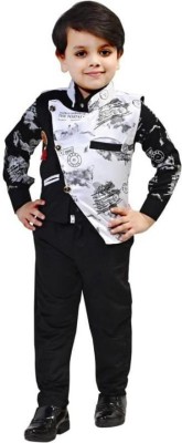 Kidzarea Boys Festive & Party Shirt, Waistcoat and Pant Set(Black Pack of 1)