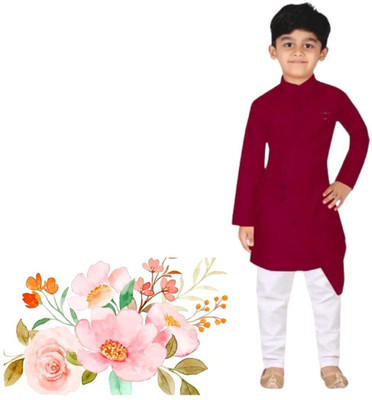 VC FASHION HUB Baby Boys Festive & Party Kurta and Pyjama Set(Maroon Pack of 1)