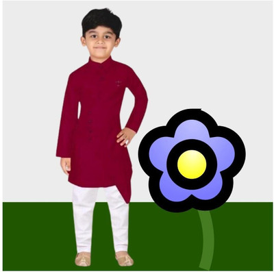 VC FASHION HUB Baby Boys Festive & Party Kurta and Pyjama Set(Maroon Pack of 1)