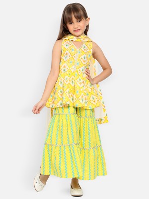 NautiNati Girls Festive & Party Angarkha and Sharara Set(Yellow Pack of 1)