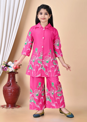 Kidsearth Girls Casual Kurta and Pyjama Set(Pink Pack of 1)