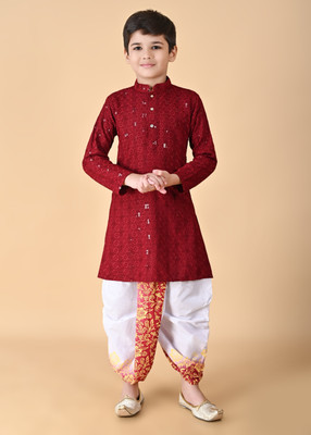Take Style Boys Festive & Party, Wedding Kurta and Dhoti Pant Set(Maroon Pack of 1)