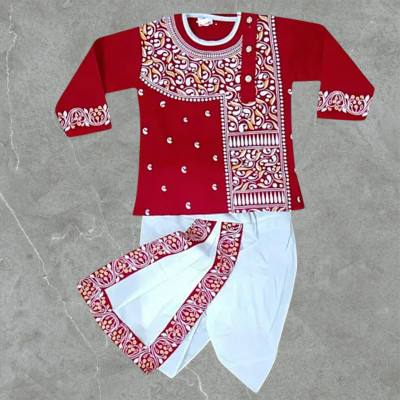 DMTZ Boys Festive & Party Dhoti & Kurta Set(Red Pack of 1)