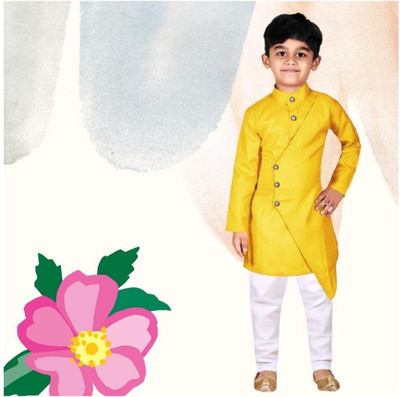 VC FASHION HUB Baby Boys Festive & Party Kurta and Pyjama Set(Yellow Pack of 1)