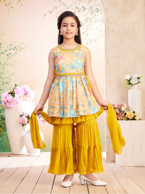 Tasrika Girls Festive & Party Kurta and Sharara Set(Yellow Pack of 1)