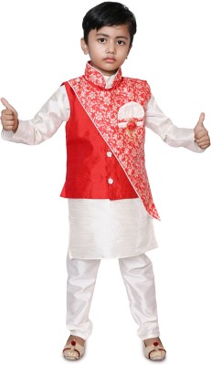 RahatGarments Boys Festive & Party Kurta, Waistcoat and Pyjama Set(Red Pack of 1)