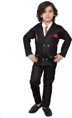 DivisaFashion Boys Festive & Party, Wedding Blazer, Shirt and Trouser Set(Black Pack of 3)