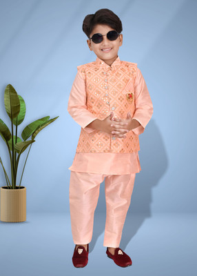 Bright Garments Dresses Boys Festive & Party Kurta and Pyjama Set(Blue Pack of 1)