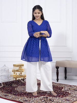 misha enterprise Girls Casual Kurta and Palazzo Set(Blue Pack of 1)
