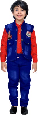 HouseOfCommon Boys Festive & Party Shirt, Waistcoat and Pant Set(Red Pack of 1)