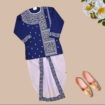Ganapati Fashion Baby Boys Festive & Party Dhoti & Kurta Set(Blue Pack of 1)