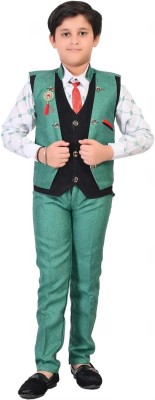 Navkaar traders Boys Festive & Party Shirt, Waistcoat and Pant Set(White Pack of 1)