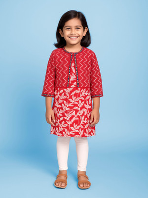 KiddoPanti Girls Festive & Party Ethnic Jacket, Kurta and Legging Set(Multicolor Pack of 1)