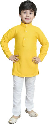 Go Berry Baby Boys Festive & Party Kurta and Pyjama Set(Yellow Pack of 1)