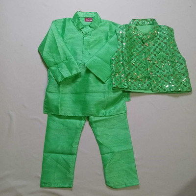 RKTREADERS Boys Festive & Party Kurta & Waistcoat Set(Green Pack of 1)