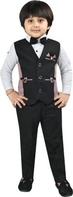 Kukuwears Boys Formal, Festive & Party, Casual, Wedding Shirt, Waistcoat and Pant Set(Black Pack of 1)