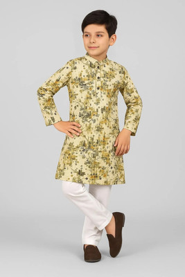 ATLY Boys Festive & Party Kurta and Pyjama Set(Beige Pack of 1)
