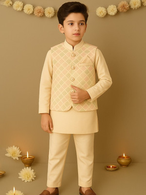 Kidbea Boys Festive & Party Kurta and Pyjama Set(Dark Blue Pack of 1)